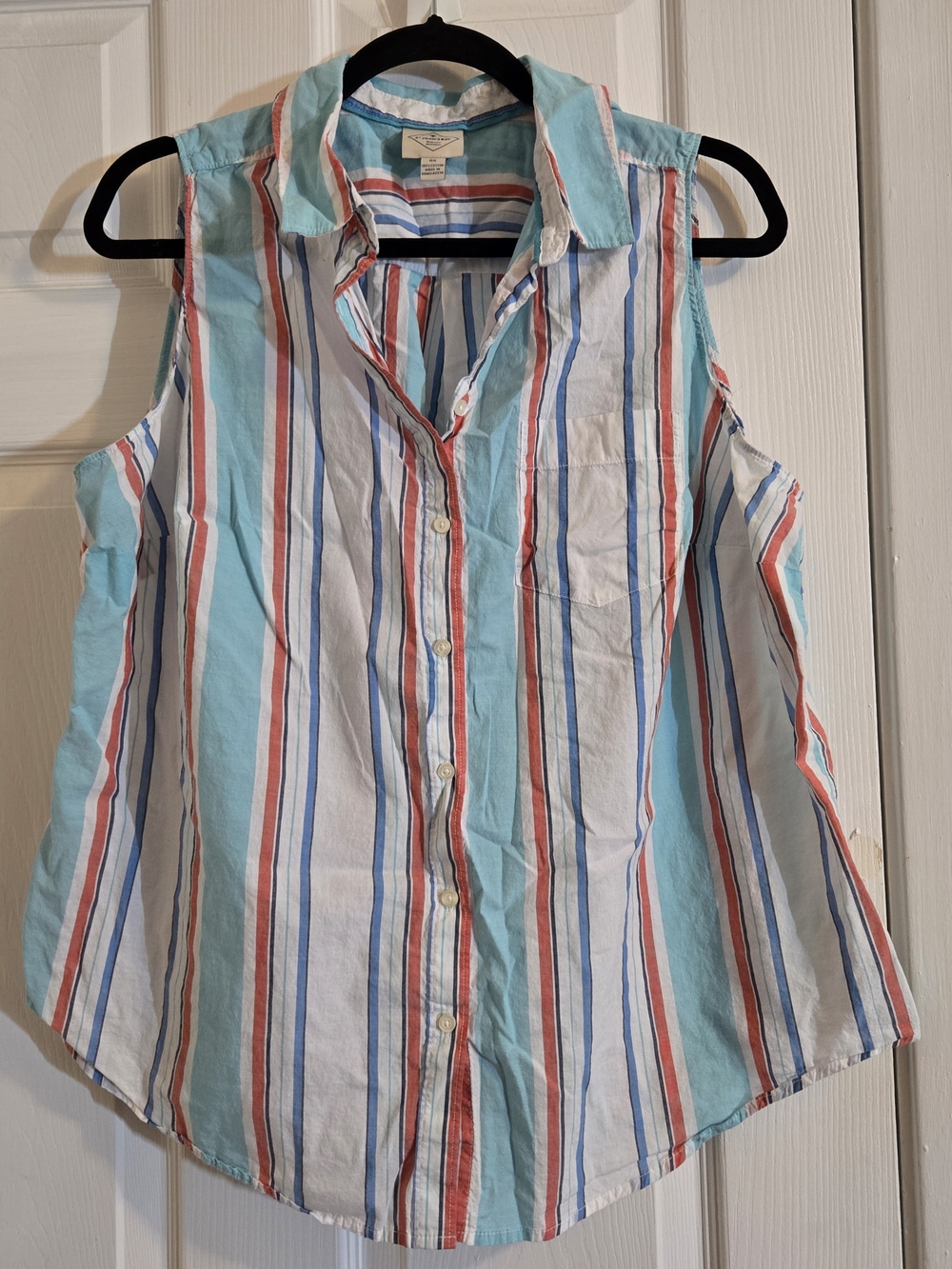 St. John's Bay Multicolor Striped Shirt — Aqua, Red & Navy